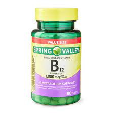 Spring Valley Vitamina B12 Comprimidos de liberação programada Suplemento dietético Tamanho, 1.000 mcg, 300 unidades