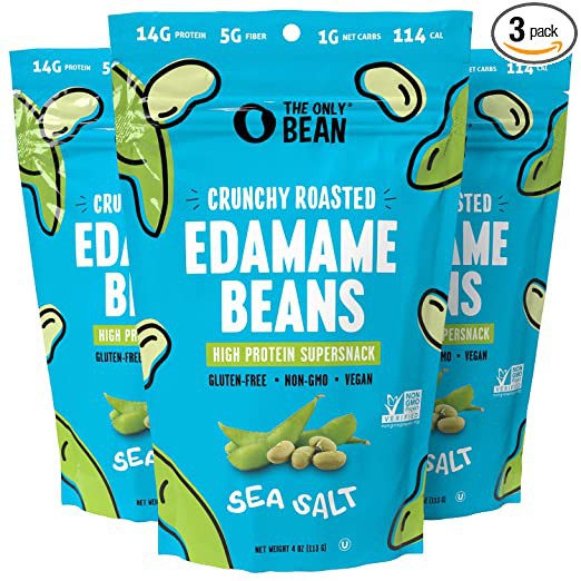 O Único Feijão - Feijão Edamame Torrado Crocante (Sal Marinho) - Lanches Keto (2g Líquido) - Lanches Saudáveis ​​Ricos em Proteínas (14g Proteína) - Baixo teor de Carboidratos e Calorias, Lanche Sem Glúten,