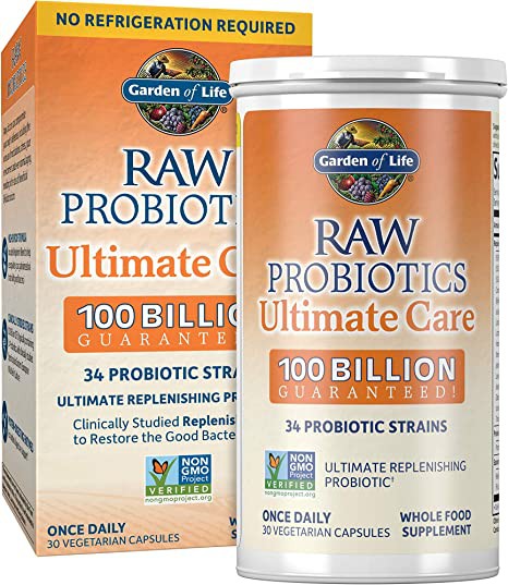 Probióticos crus Garden of Life para mulheres e homens Ultimate Care