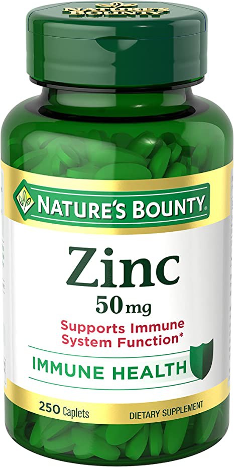 Nature's Bounty Zinc 50 mg, suporte imunológico e suplemento antioxidante, promove a saúde da pele 250 cápsulas