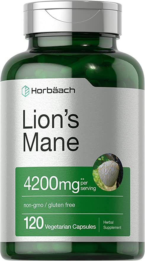 Extrato de cogumelo Lions Mane | 4200mg | 120 Cápsulas | Suplemento Vegetariano, Não OGM, Sem Glúten | por Horbaach