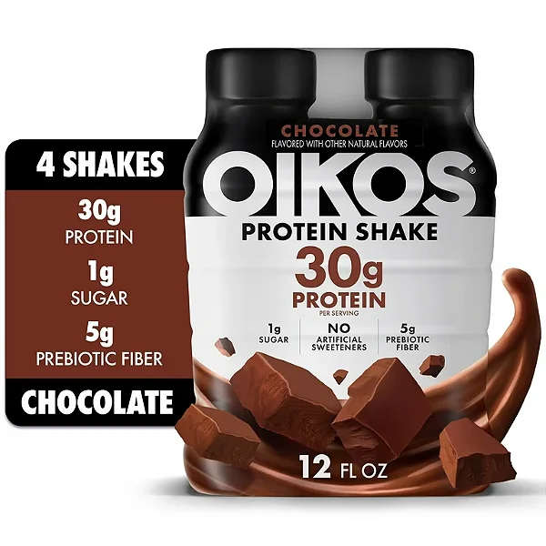 Shake de Proteína Oikos, Longa Vida, Sabor Chocolate, 30g de Proteína, 355ml, Caixa com 4 Garrafas