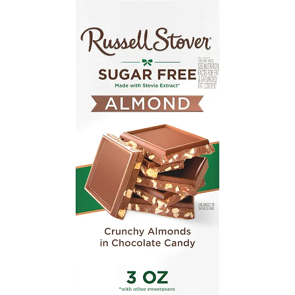 RUSSELL STOVER Barra de Chocolate com Amêndoas e Sem Açúcar 90 Gramas