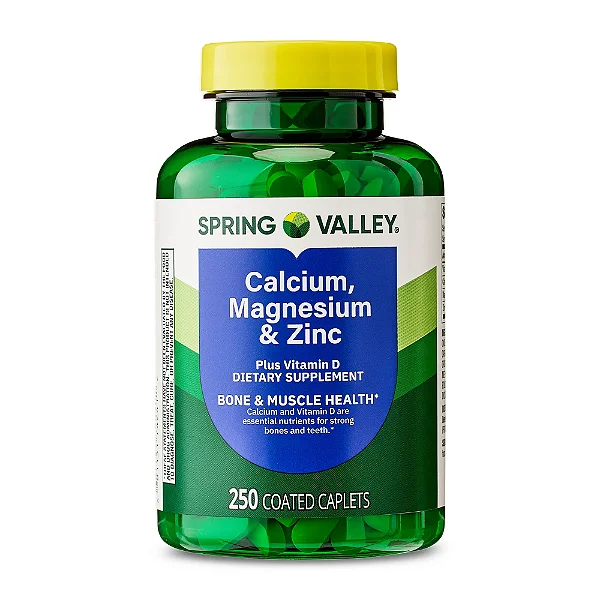 Spring Valley Cálcio, Magnésio e Zinco, além de caplets revestidos com vitamina D3, 250 caps