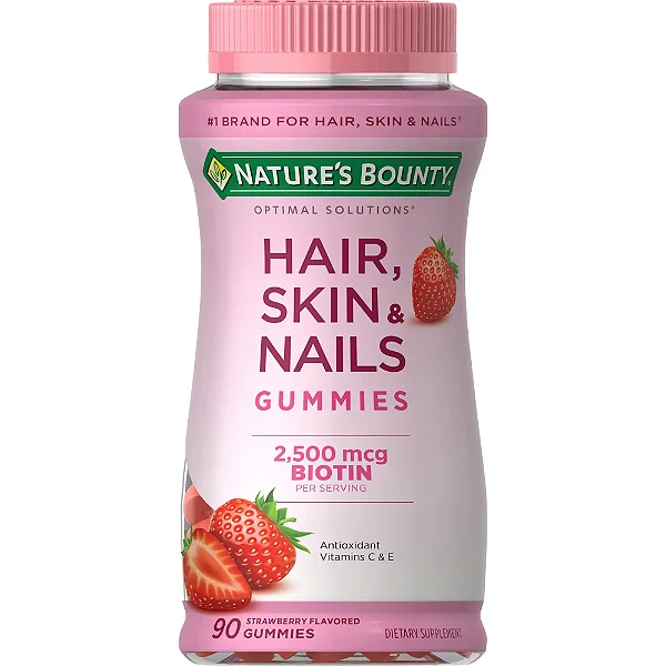 Vitaminas para pele e unhas da Nature's Bounty com Biotina, Multivitamínico Feminino, Gomas de Morango, 90 unid