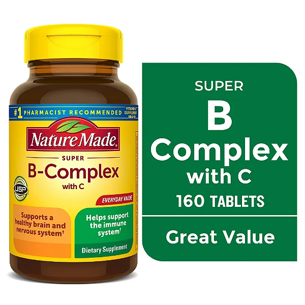 Nature Made Super B-Complexo com Vitamina C e Ácido Fólico – 160 Comprimidos