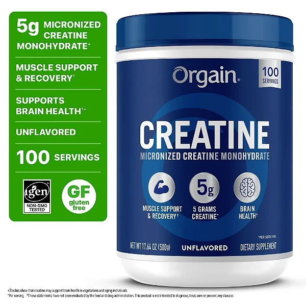 Creatina Monohidratada em Pó Micronizado Orgain, sem sabor, 100 porções,