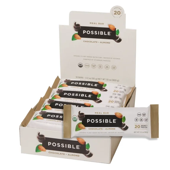 Possible Meal Bar Proteína Vegana Chocolate e Amêndoas 10 Barras