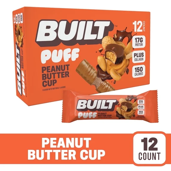 BUILT Bar Puff Peanut Butter Cup 17 g de Proteína – 12 Barras
