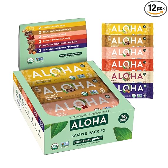 ALOHA Barras de Proteína Vegetal Orgânicas Kit Degustação (2ª Edição) | 12 Barras | Veganas | Baixo Açúcar | Sem Glúten | Baixo Carboidrato | Sem OGM