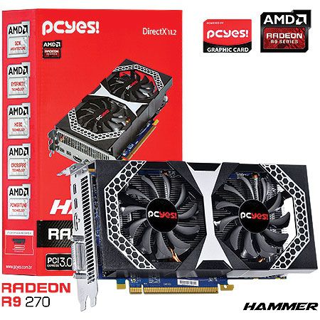 Placa de Vídeo AMD Radeon R9 270 Hammer Dual Fan 2gb DDR5 - 256 Bits H270QMT2G2M PCYES