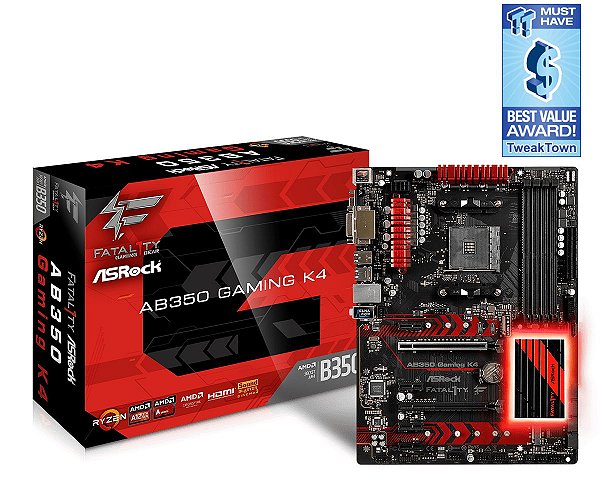 Placa-Mãe ASRock p/ AMD AM4 Fatal1ty AB350 GAMING K4 DDR4