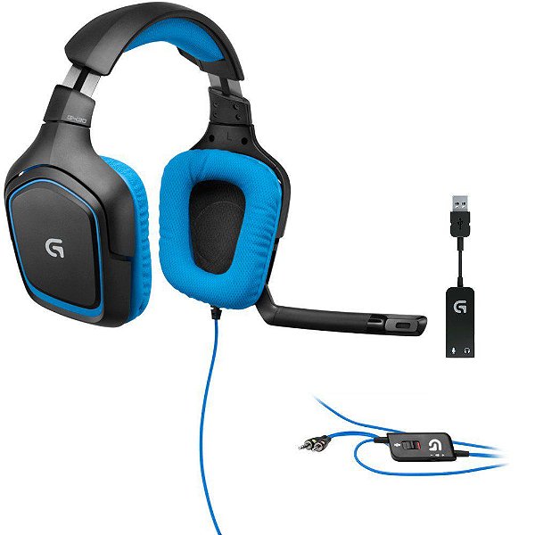 Headset Gamer Logitech com Som Surround 7.1 G430 Preto e Azul - DM4