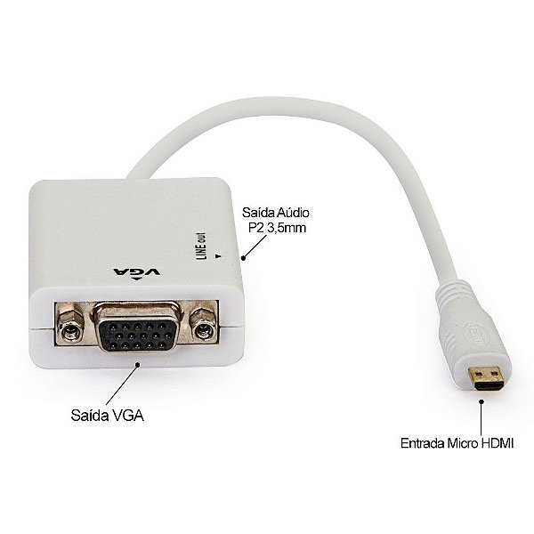 Cabo Adaptador Micro HDMI para VGA co Áudio, Branco