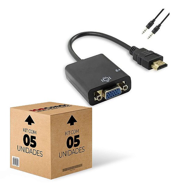Kit 5 Cabos Conversor HDMI para VGA com Áudio