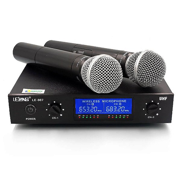 Kit Microfone Sem Fio Duplo Profissional LE-907 Lelong
