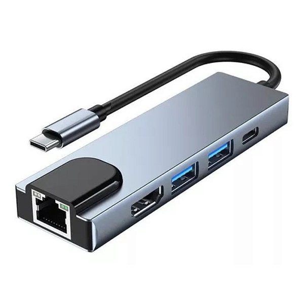 HUB USB Tipo-C 5 em 1, HDMI, LAN e PD - BYL2007