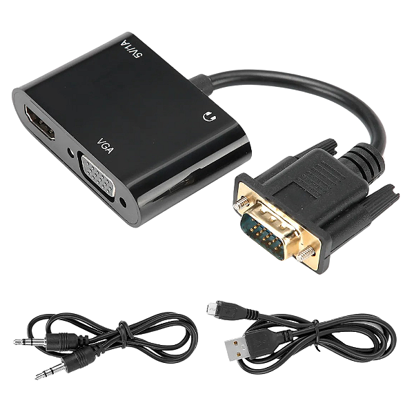 Adaptador VGA para HDMI/VGA com Áudio e Energia via USB