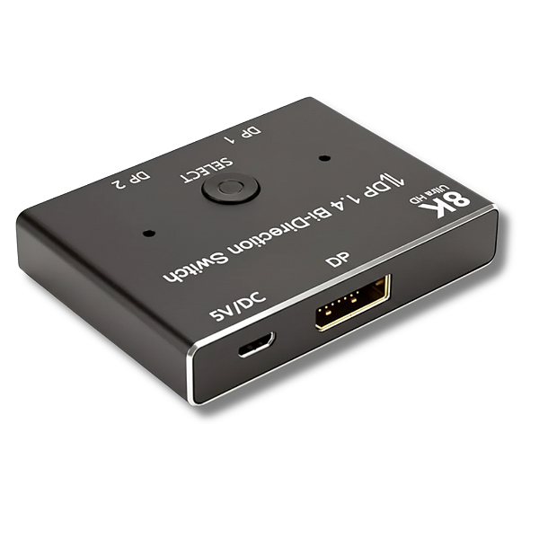 Switch 2x1 e Splitter 1x2 DisplayPort (Bidirecional) 8K