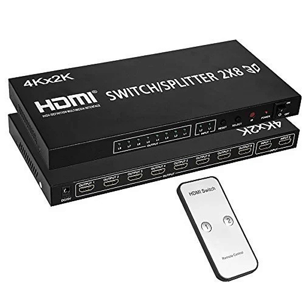 Matrix Splitter/Switch HDMI 2x8 4K com Controle IR