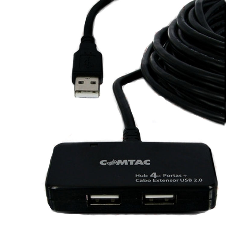 Cabo Extensor USB 2.0 - HUB 4 portas - Com amplificaodor de sinal