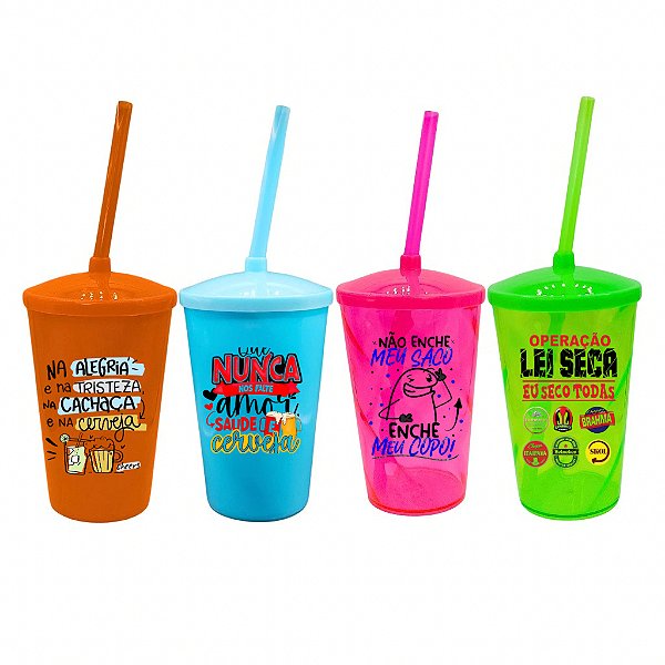 Kit 10 Copos Twister Personalizados Brindes Festas Eventos Coloridos Com Canudo