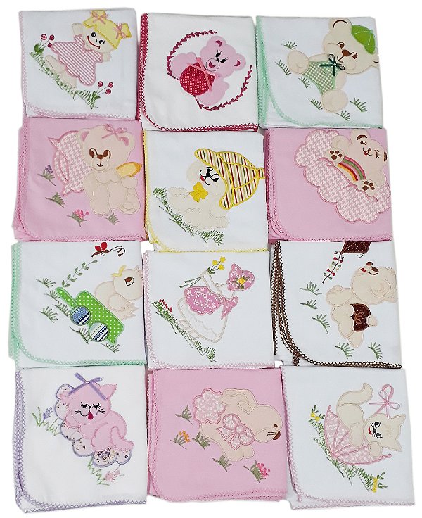Cueiro Flanelado Bordado 80x80cm com Crochê