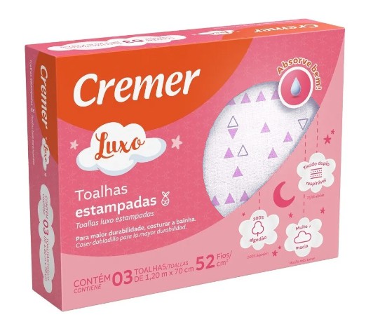 Caixa com 3 Toalha Fralda de Pano estampa Estrela 70x120cm Cremer