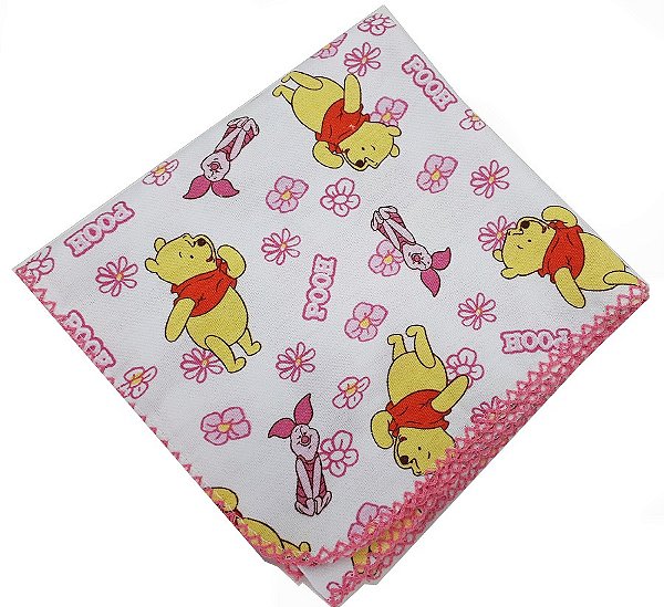 Cueiro Ursinho Pooh 80x80cm com croche