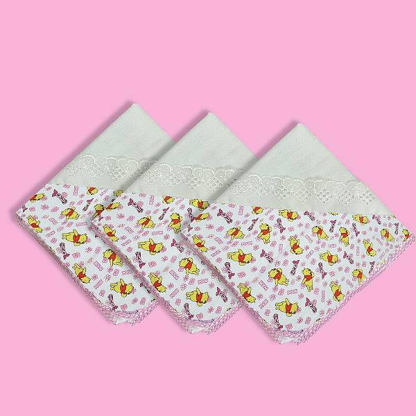 1 peça Cueiro Ursinho Pooh com Aplique 80x80cm com croche