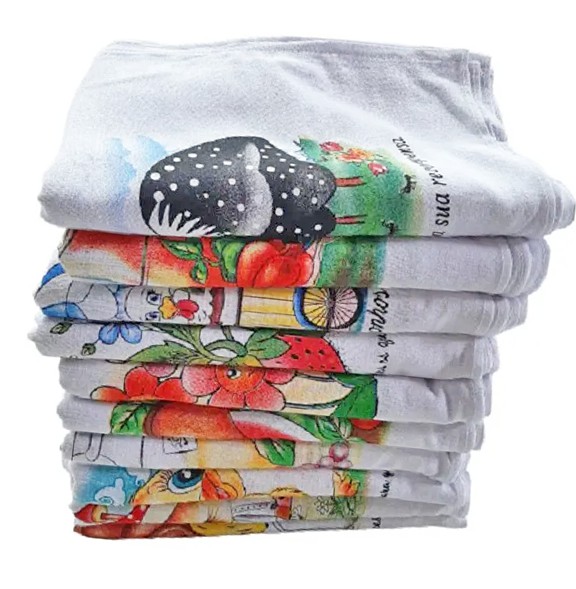 Kit 100 Pano de Prato Estampado com Bainha para Revender 42x65cm Fino - Promoção