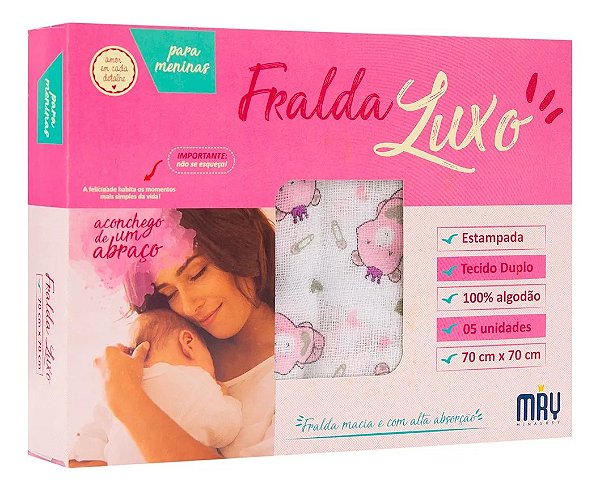 Kit 3 Fraldas de Pano Estampada Menina