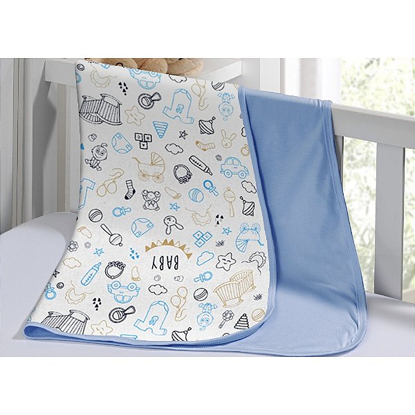 Manta Bebê Dupla Face 90x90cm Malha 100% Algodão Estampada Com Viés Mantinha
