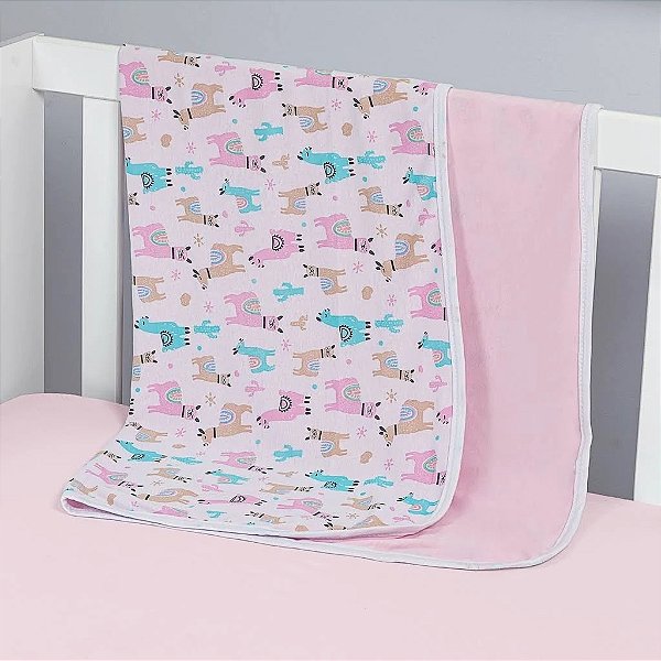 Manta Bebê Dupla Face 90x90cm Malha 100% Algodão Estampada Com Viés Mantinha