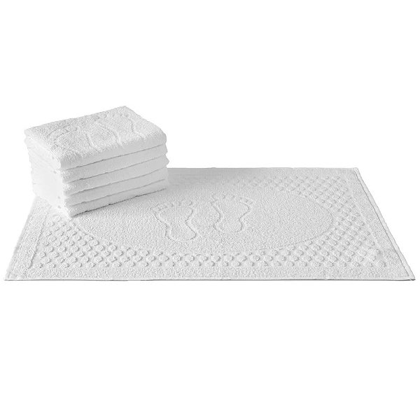 Kit 5 Tapetes Toalha de Piso Grosso para Hotel Pousada Felpuda Branco - 45cm X 70cm