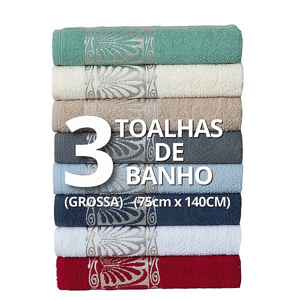 Kit C/ 3 Toalhas de Banho Dubai Jacquard e Grande 400g/m2 - 75x140cm - 100% Algodão Menor Preço