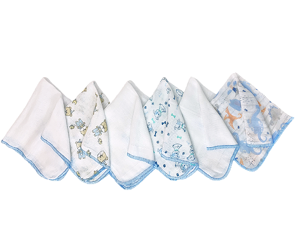 KIT COM 6 PANINHO DE BOCA BEBÊ 30x30cm PREMIUM 100% ALGODÃO BABETE MASCULINO