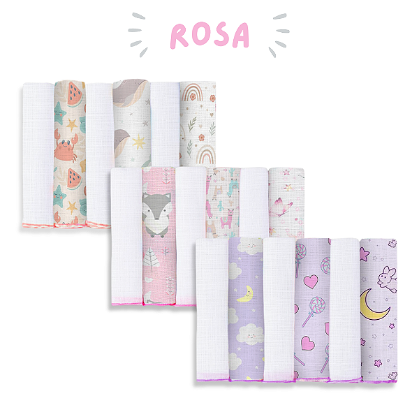 KIT COM 12 PANINHO DE BOCA BEBÊ 30x30cm PREMIUM 100% ALGODÃO BABETE Menina.