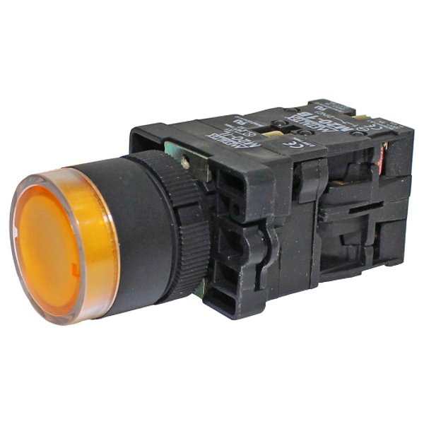 P20IGR-Y-1C | Botão Pulsador Iluminado 22mm Plástico - Amarelo 220v - 1na+1nf | Metaltex