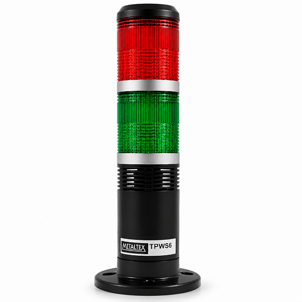 TPWS6-22RG-B | Torre Sinalizador 60mm, Cont/ Flk, Buzzer, 220v, Preta S/ Haste, Vermelho/ Verde | Metaltex