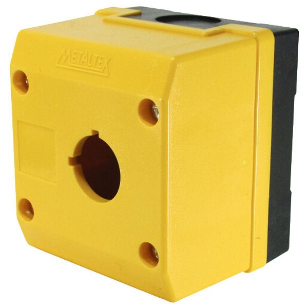 TN2-B1E | Caixa Plástica P/ Botão 22mm - 1 Furo - cor Amarela | Metaltex