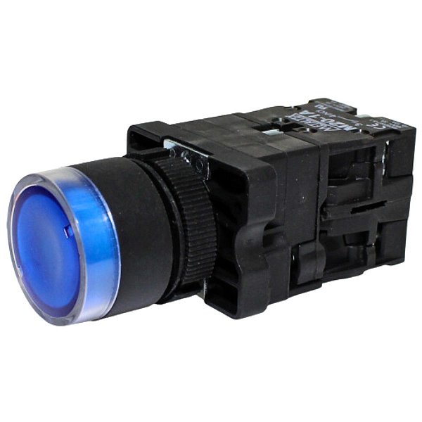 P20IGR-BL7-1C | Botão Pulsador Iluminado 22mm Plástico - Azul 24v - 1na+1nf | Metaltex