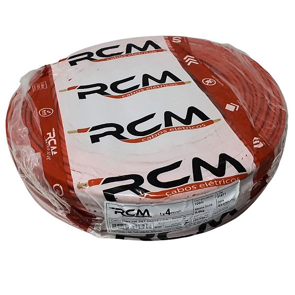 Cabo Flexível 4mm Vermelho - Rolo 100mts | RCM