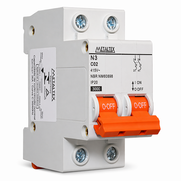 Mini Disjuntor 2 Polo Curva C | Metaltex