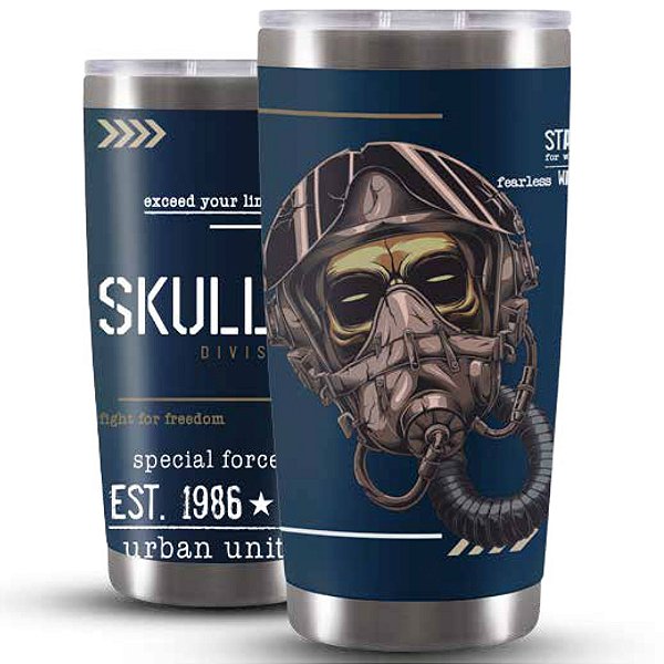 Copo Térmico Gluck Lucky Future Skull Division Mask 591 Ml Azul Night Blue
