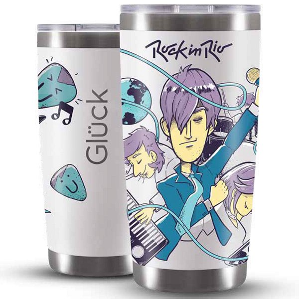 Copo Térmico Gluck Lucky Future Rock in Rio Synth 591 Ml Branco Off White