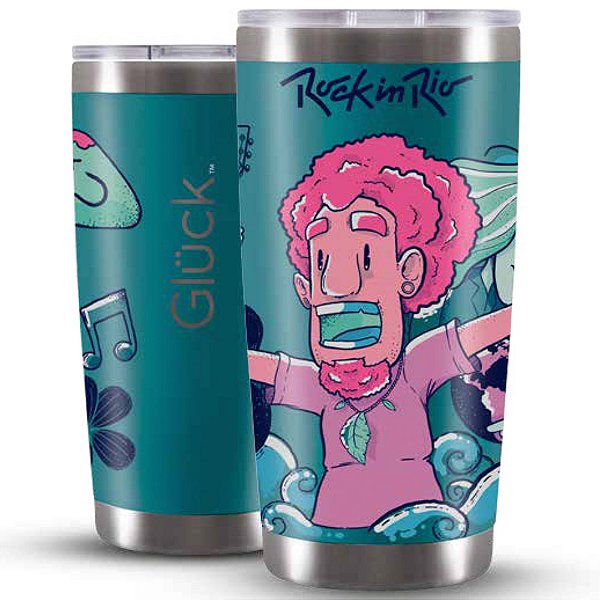 Copo Térmico Gluck Lucky Future Rock in Rio Power 591 Ml Azul Porsche Blue