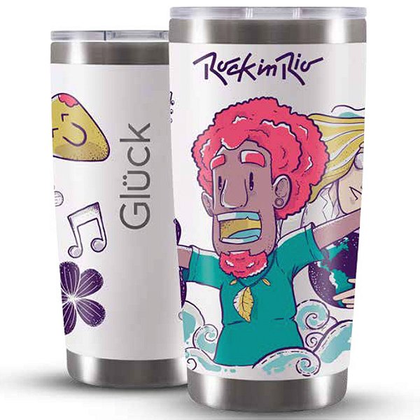 Copo Térmico Gluck Lucky Future Rock in Rio Power 591 Ml Branco Off White