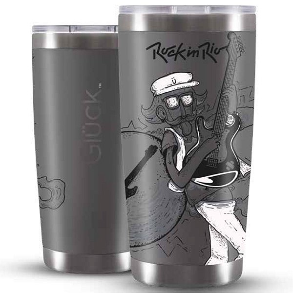 Copo Térmico Gluck Lucky Future Rock in Rio Guitar 591 Ml Cinza Titanium