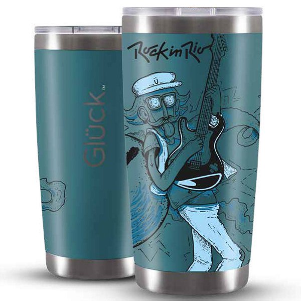 Copo Térmico Gluck Lucky Future Rock in Rio Guitar 591 Ml Azul Porsche Blue